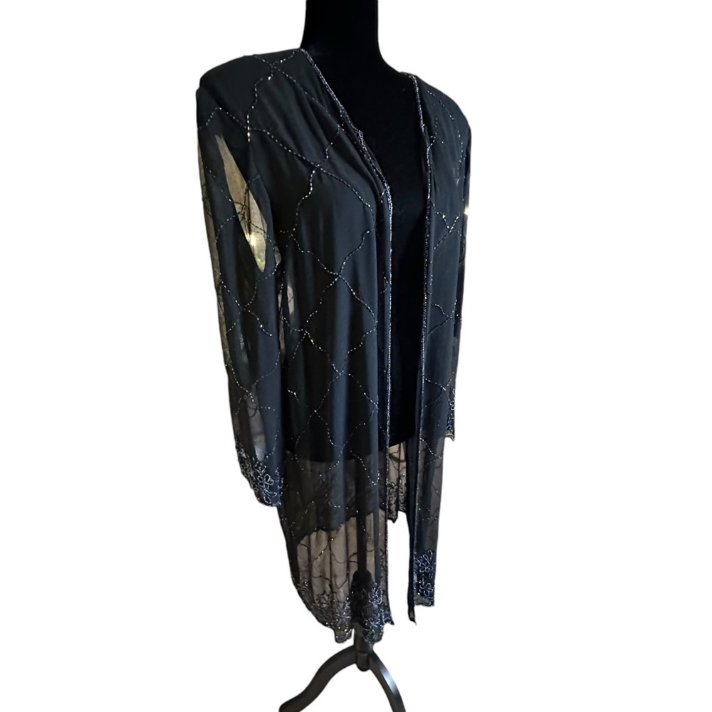Bohemian, Black, Sheer & Beaded, Long Sleeve Cover Up - Picture 2 of 16